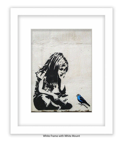 Blue Bird - Girl - Mounted & Framed Banksy Print