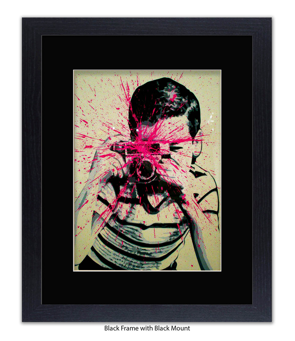 Camera Splash Boy - Mounted & Framed Banksy Print