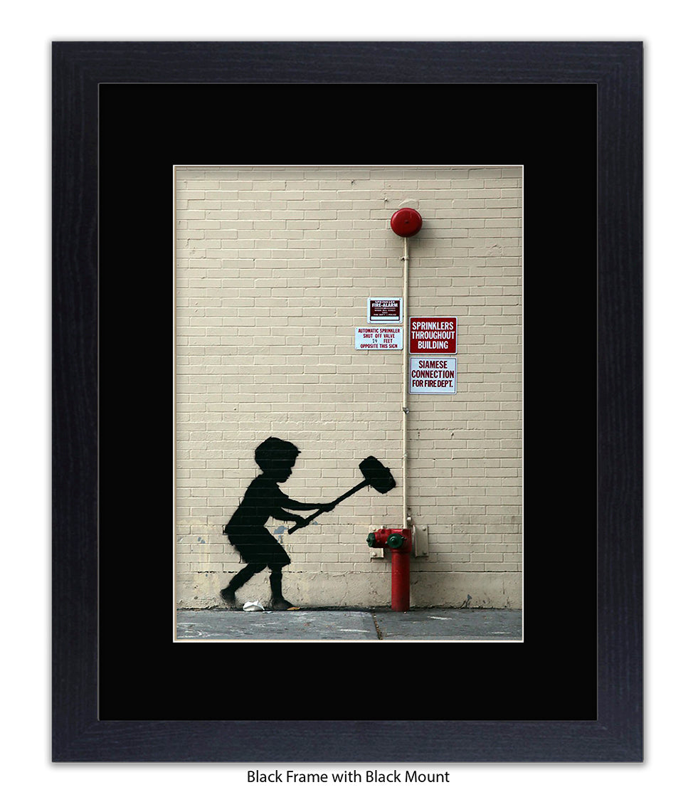 Hammer Boy - Mounted & Framed Banksy Print