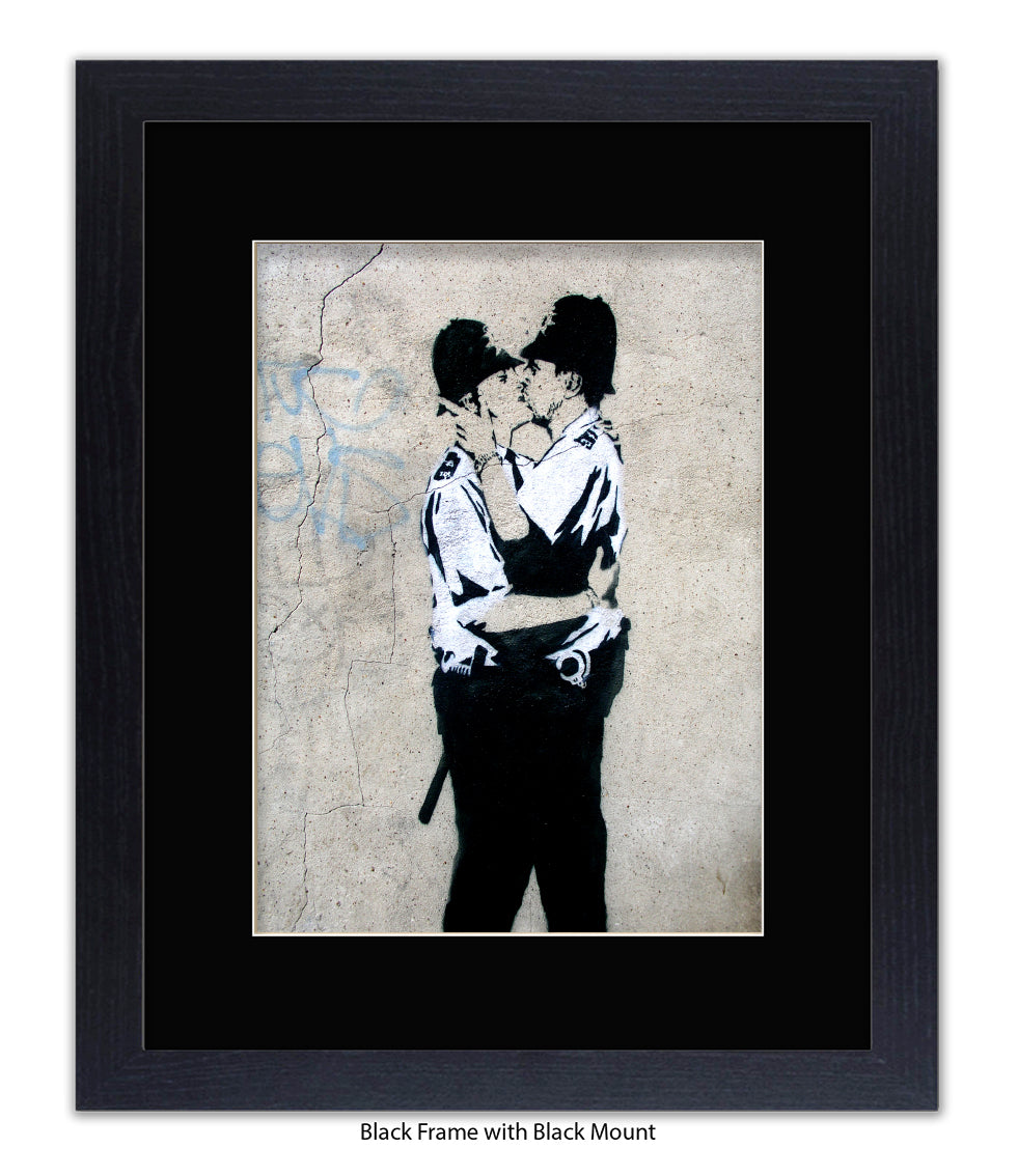 Kissing Coppers - Mounted & Framed Banksy Print