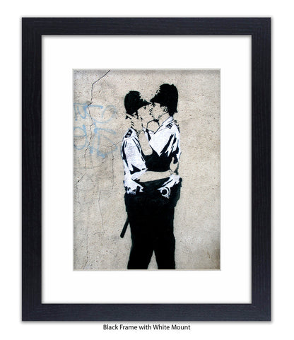 Kissing Coppers - Mounted & Framed Banksy Print