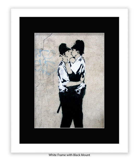 Kissing Coppers - Mounted & Framed Banksy Print