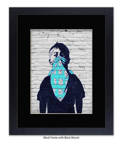 Mask Boy - Blue Handkerchief - Mounted & Framed Banksy Print