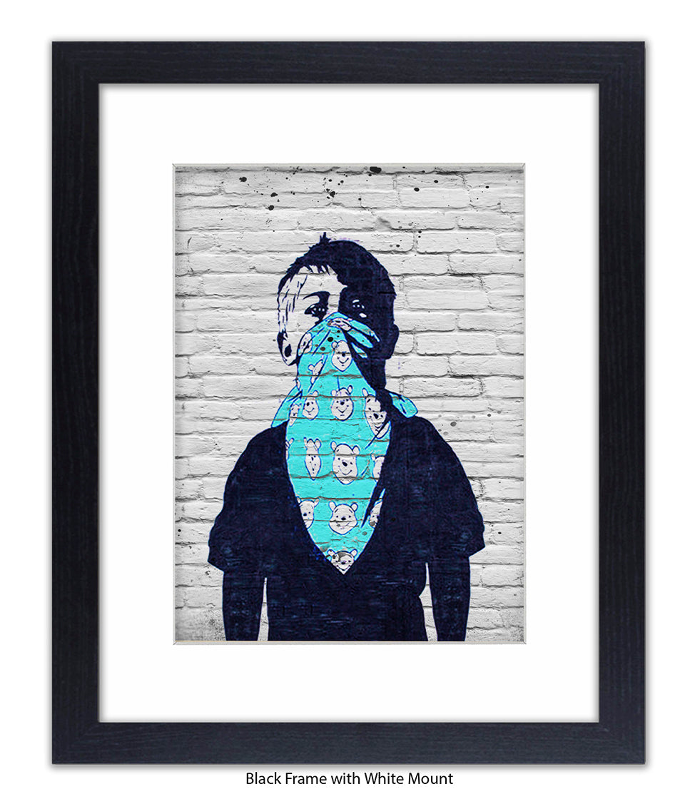 Mask Boy - Blue Handkerchief - Mounted & Framed Banksy Print
