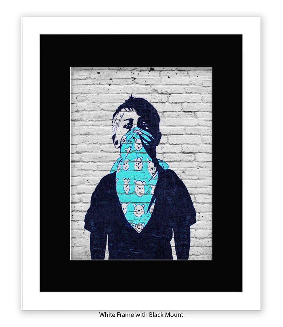 Mask Boy - Blue Handkerchief - Mounted & Framed Banksy Print