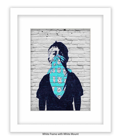 Mask Boy - Blue Handkerchief - Mounted & Framed Banksy Print