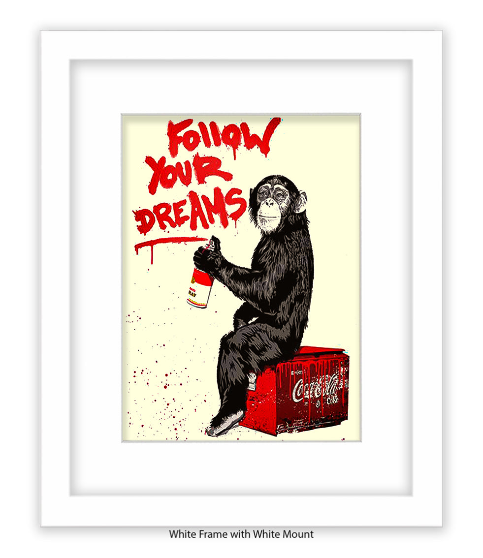 Monkey - Follow Your Dreams - Mounted & Framed Banksy Print