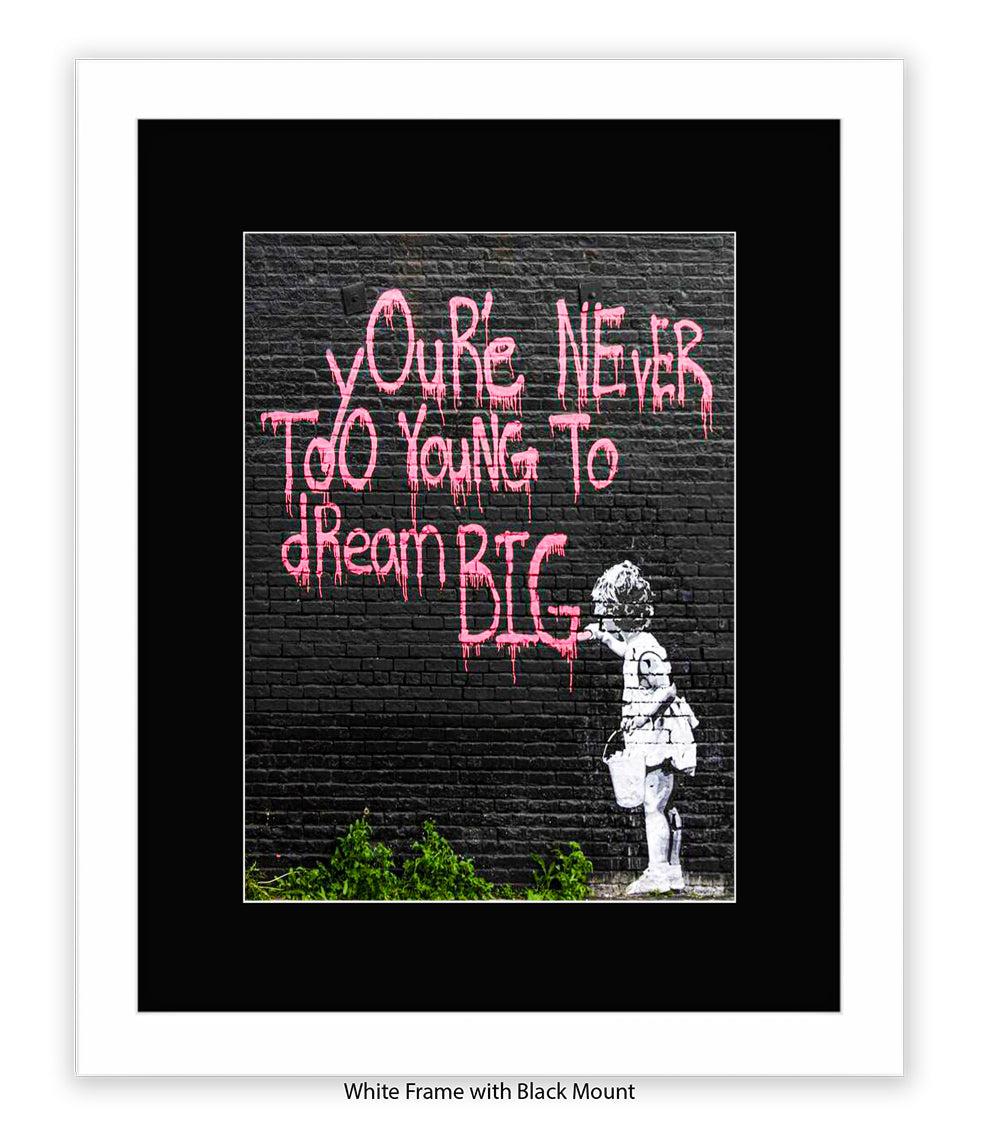 Never Too Young - Black - Mounted & Framed Banksy Print