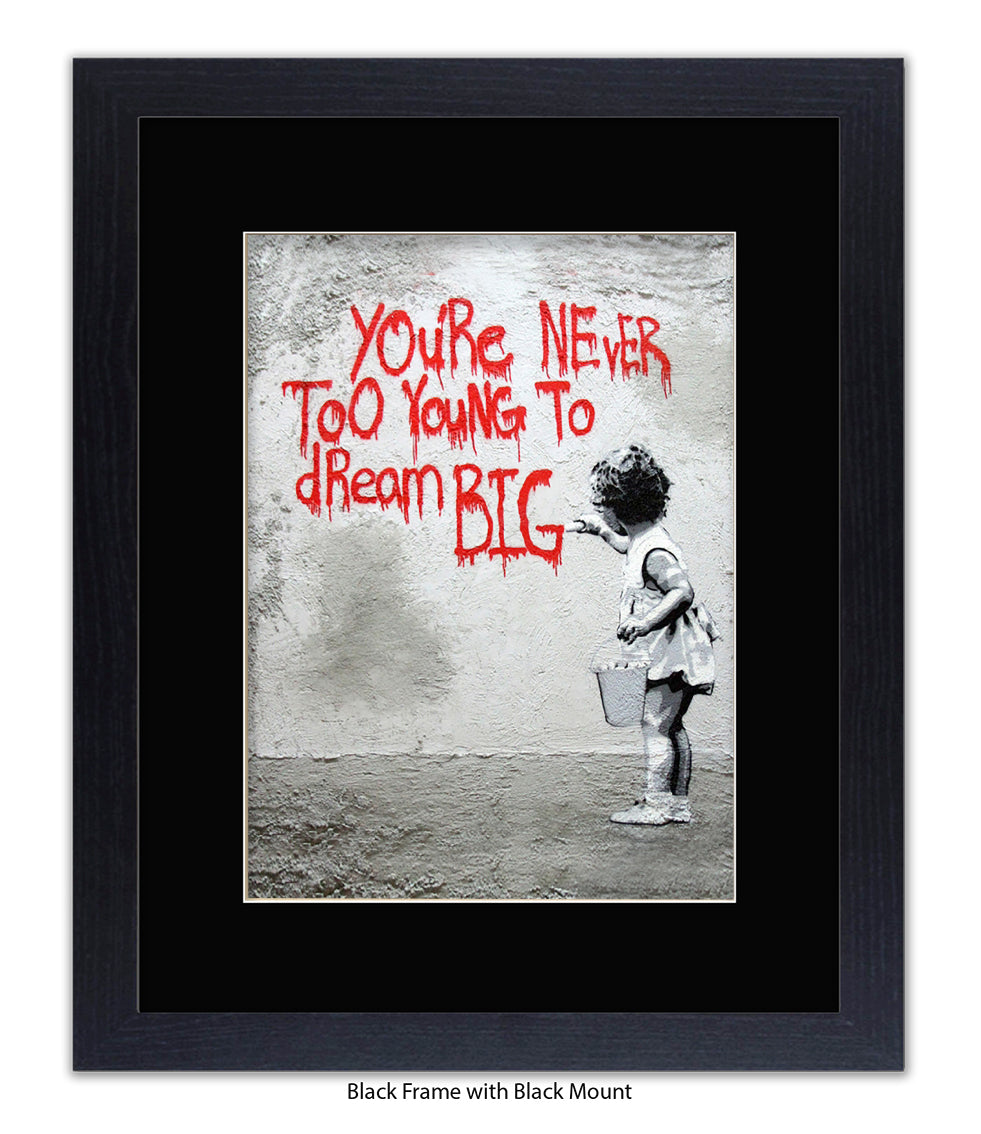 Never Too Young - Grey - Mounted & Framed Banksy Print