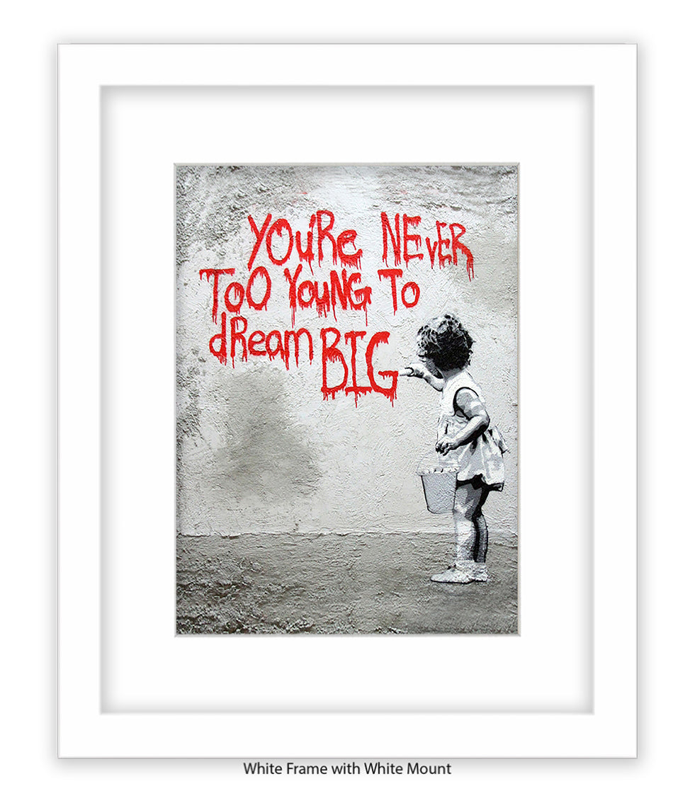 Never Too Young - Grey - Mounted & Framed Banksy Print