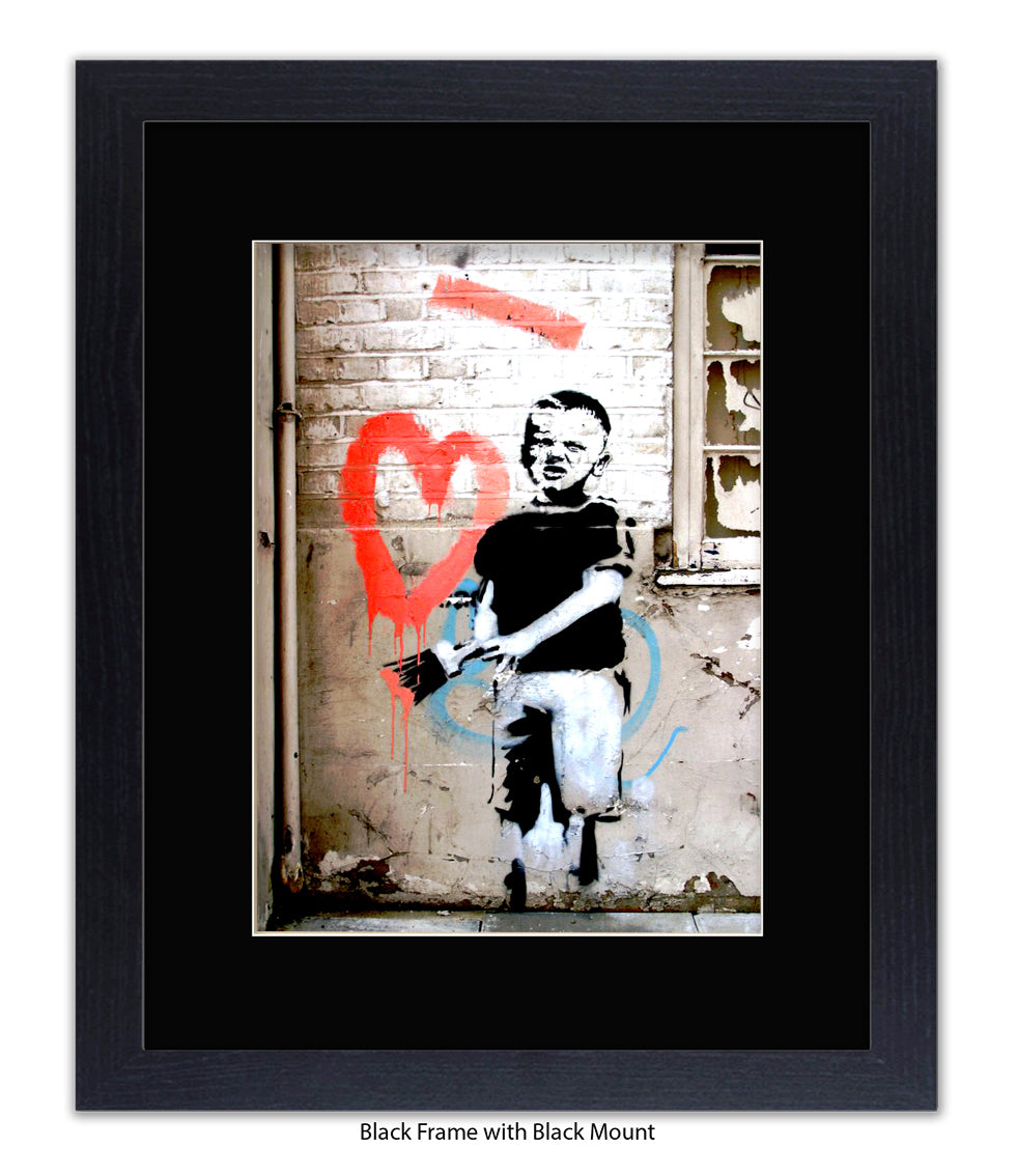 Red Painted Heart - Boy - Mounted & Framed Banksy Print