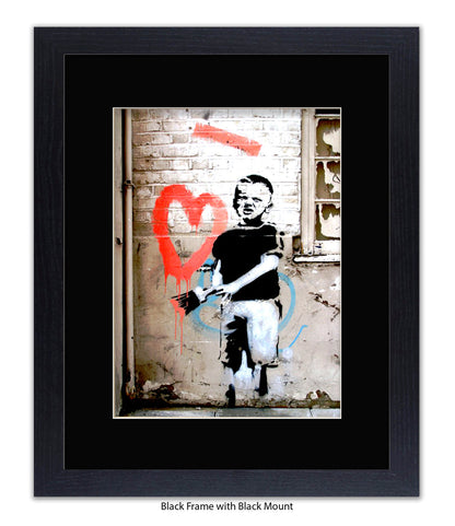 Red Painted Heart - Boy - Mounted & Framed Banksy Print