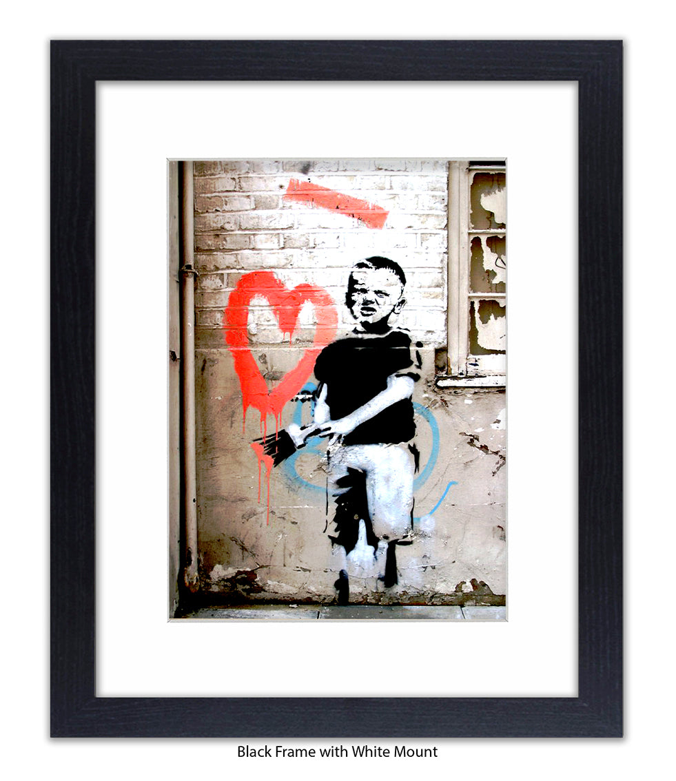 Red Painted Heart - Boy - Mounted & Framed Banksy Print