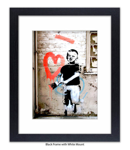 Red Painted Heart - Boy - Mounted & Framed Banksy Print