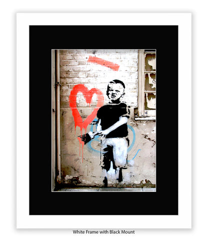 Red Painted Heart - Boy - Mounted & Framed Banksy Print