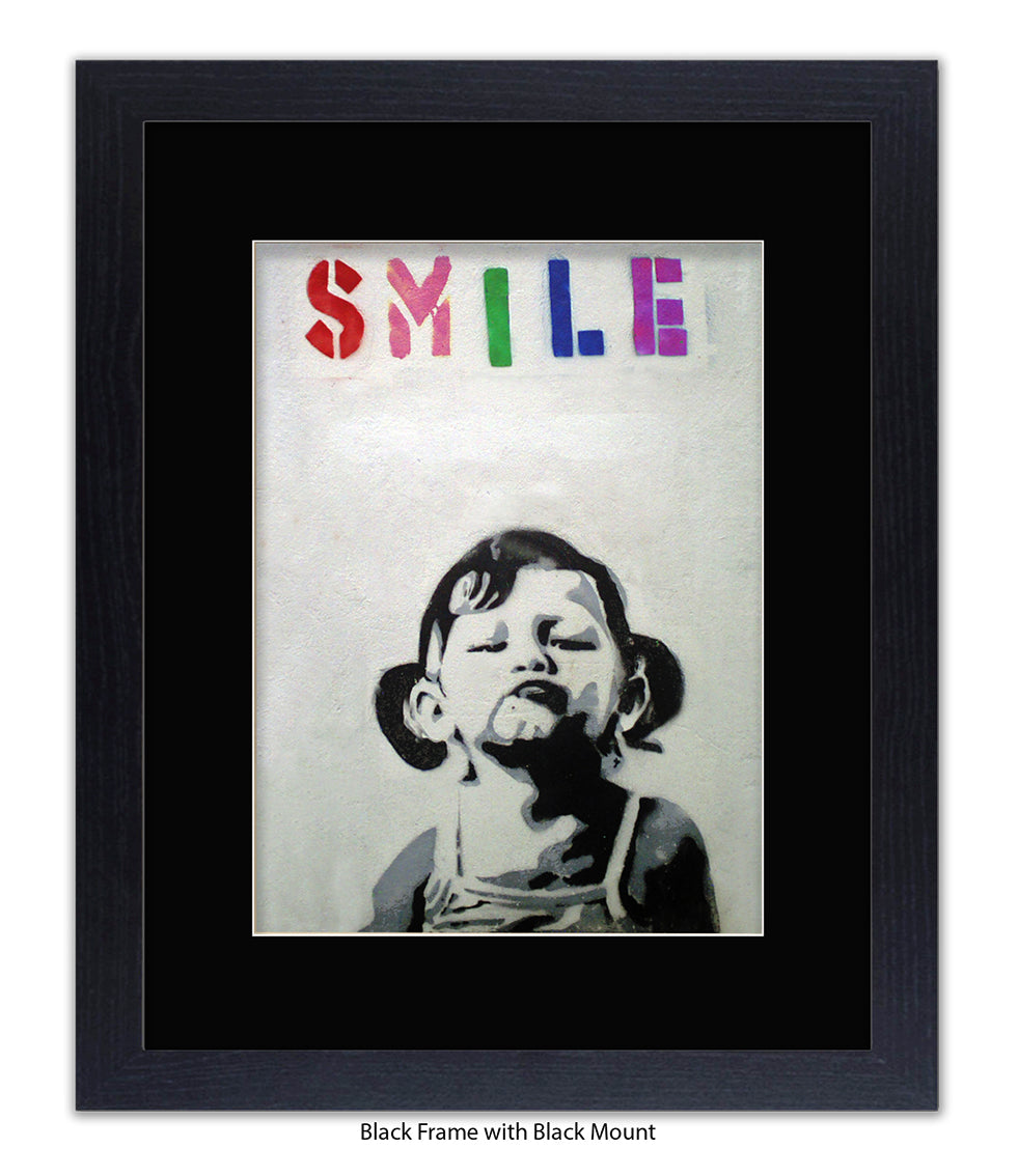 Smile Girl - Mounted & Framed Banksy Print