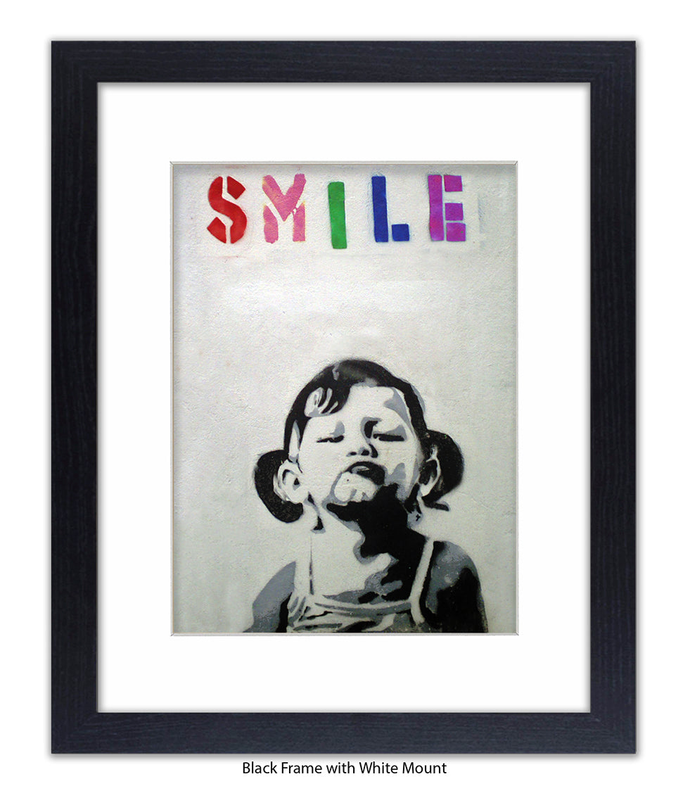 Smile Girl - Mounted & Framed Banksy Print