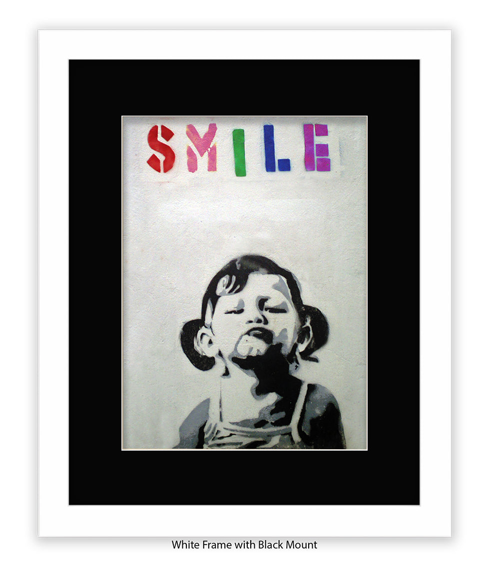 Smile Girl - Mounted & Framed Banksy Print