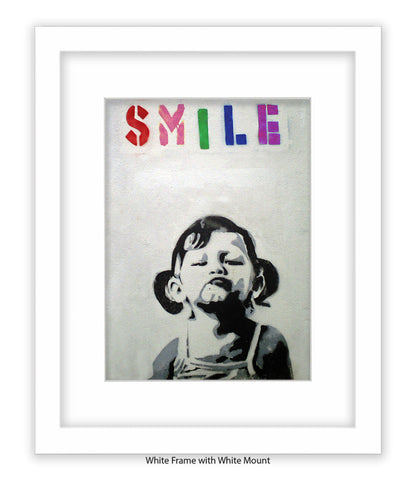 Smile Girl - Mounted & Framed Banksy Print