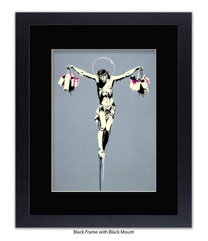Jesus Shopping Bags - Mounted & Framed Banksy Print