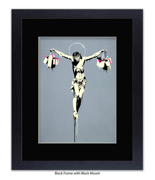 Jesus Shopping Bags - Mounted & Framed Banksy Print