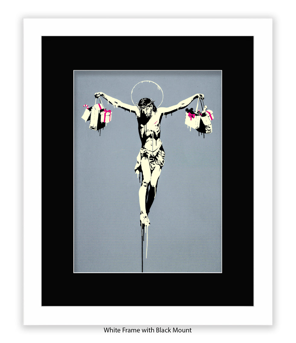 Jesus Shopping Bags - Mounted & Framed Banksy Print