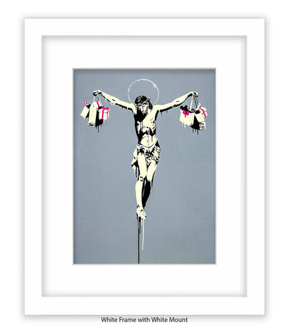 Jesus Shopping Bags - Mounted & Framed Banksy Print