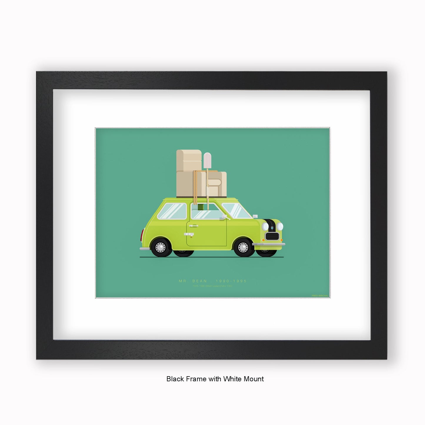 Mr. Bean - British Leyland Mini - Mounted & Framed Art Print