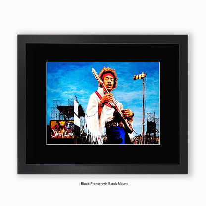 Jimi Hendrix - Woodstock - Blue Sky - Mounted & Framed Art Print