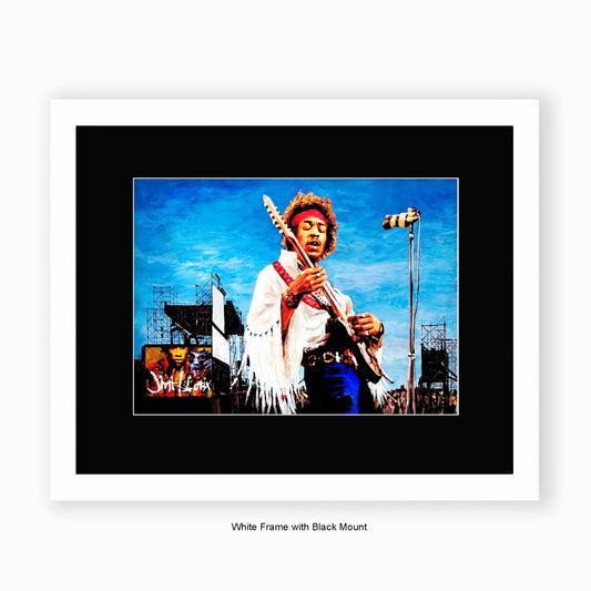 Jimi Hendrix - Woodstock - Blue Sky - Mounted & Framed Art Print