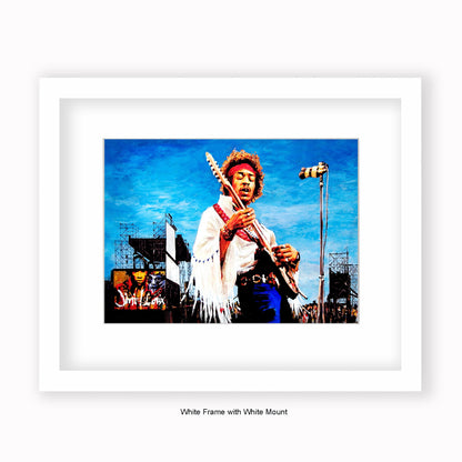 Jimi Hendrix - Woodstock - Blue Sky - Mounted & Framed Art Print