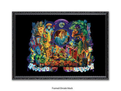 Alice in Wonderland Dark Fantasy Art Poster - Gothic Psychedelic Illustration with Queen of Hearts, Creatures & Playing Cards Print