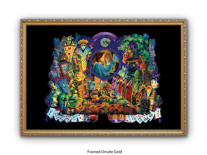 Alice in Wonderland Dark Fantasy Art Poster - Gothic Psychedelic Illustration with Queen of Hearts, Creatures & Playing Cards Print