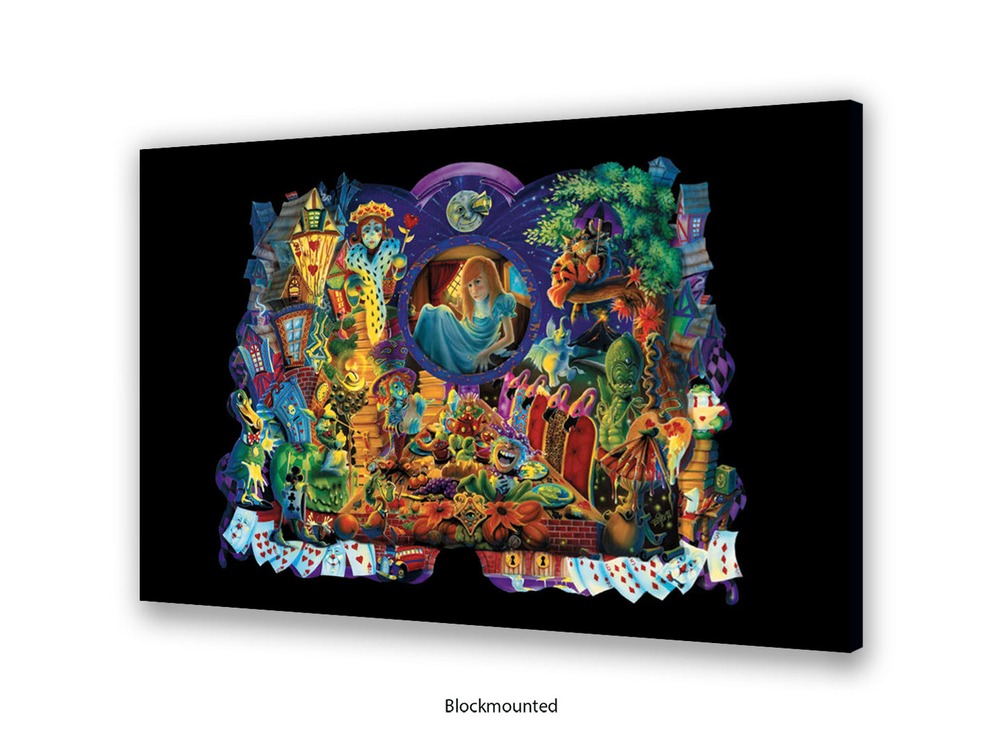 Alice in Wonderland Dark Fantasy Art Poster - Gothic Psychedelic Illustration with Queen of Hearts, Creatures & Playing Cards Print