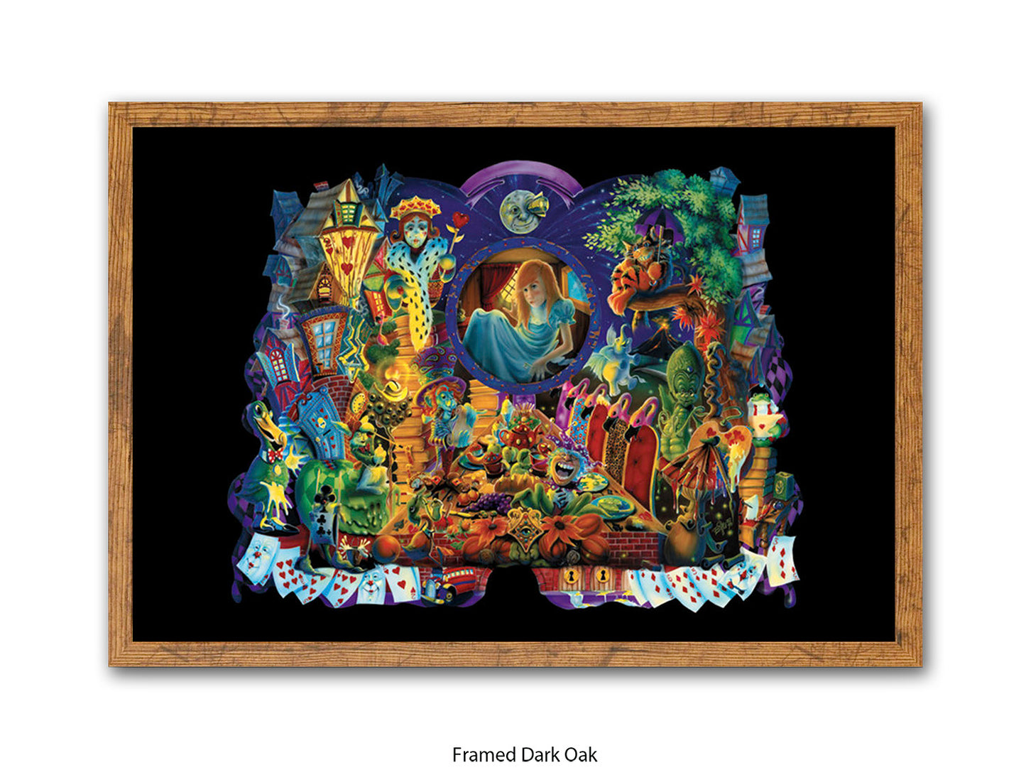 Alice in Wonderland Dark Fantasy Art Poster - Gothic Psychedelic Illustration with Queen of Hearts, Creatures & Playing Cards Print