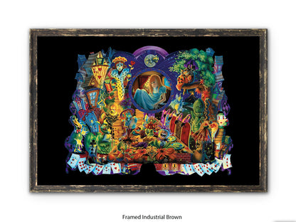 Alice in Wonderland Dark Fantasy Art Poster - Gothic Psychedelic Illustration with Queen of Hearts, Creatures & Playing Cards Print
