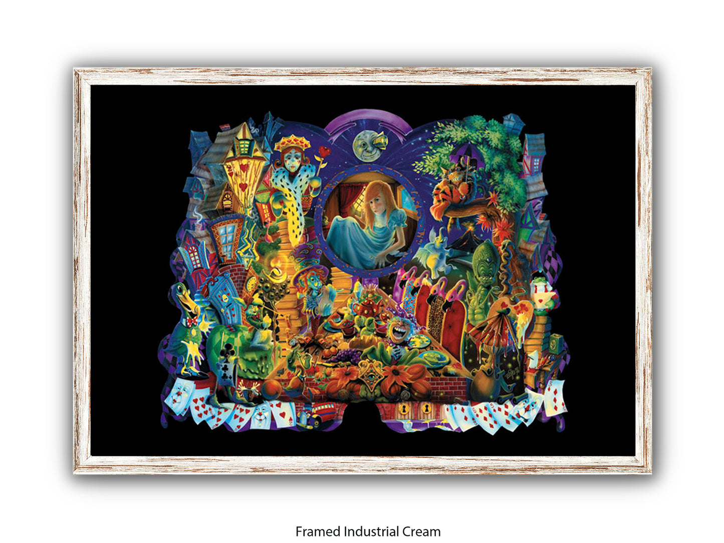 Alice in Wonderland Dark Fantasy Art Poster - Gothic Psychedelic Illustration with Queen of Hearts, Creatures & Playing Cards Print