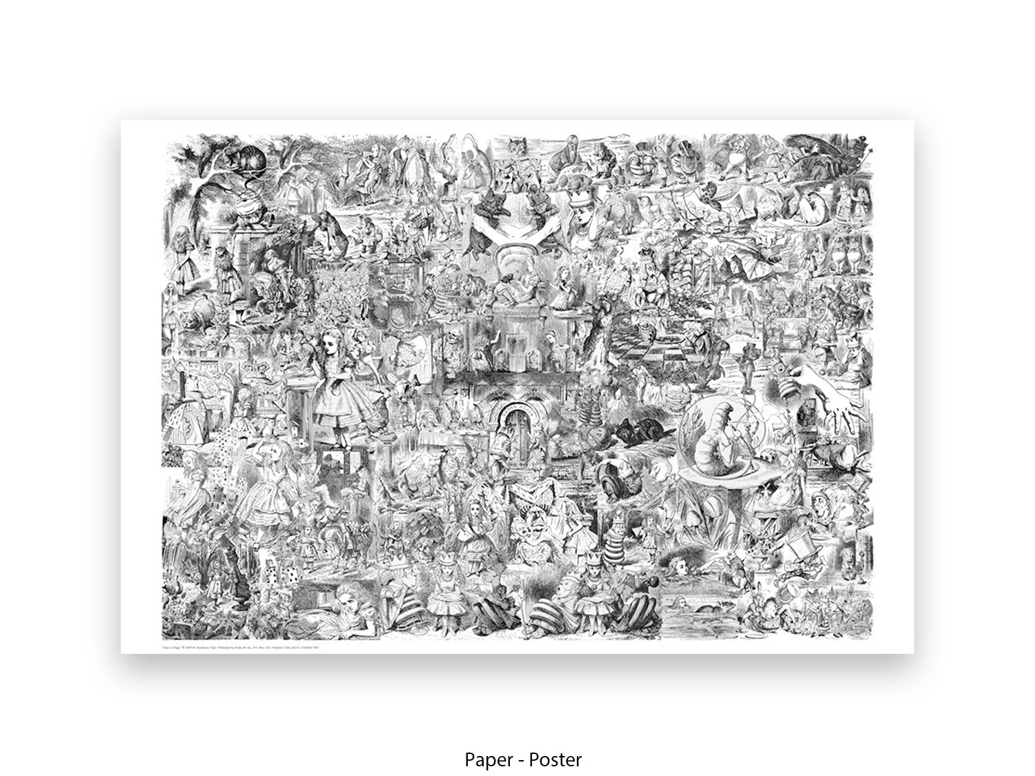 Alice in Wonderland Black & White Collage Poster Ð Classic John Tenniel Illustration Montage Art Print