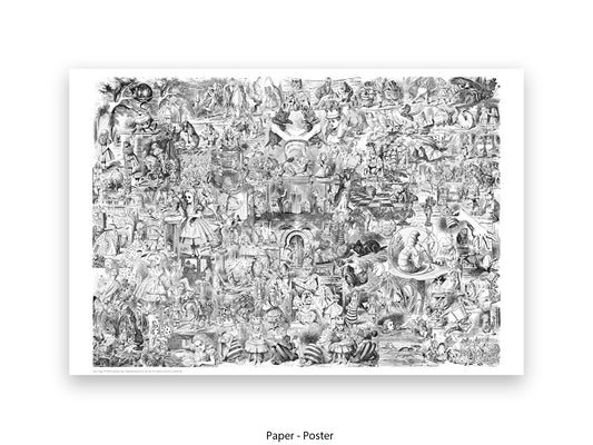 Alice in Wonderland Black & White Collage Poster Ð Classic John Tenniel Illustration Montage Art Print