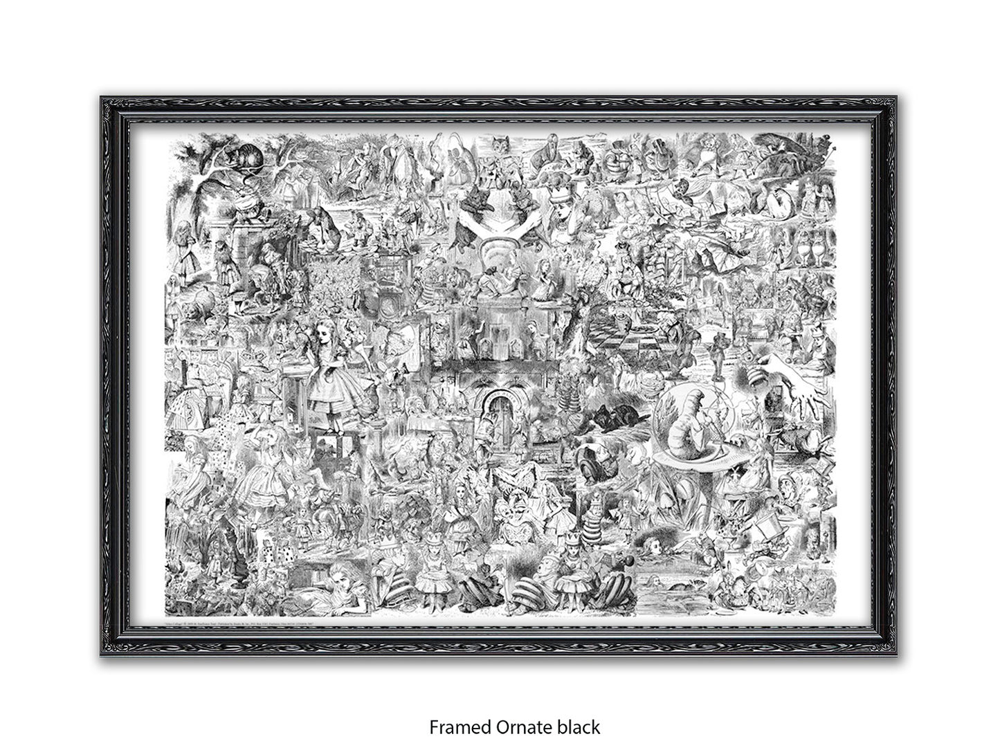 Alice in Wonderland Black & White Collage Poster Ð Classic John Tenniel Illustration Montage Art Print