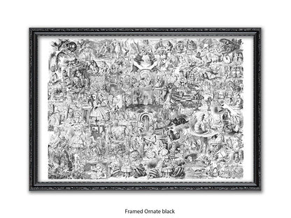 Alice in Wonderland Black & White Collage Poster Ð Classic John Tenniel Illustration Montage Art Print