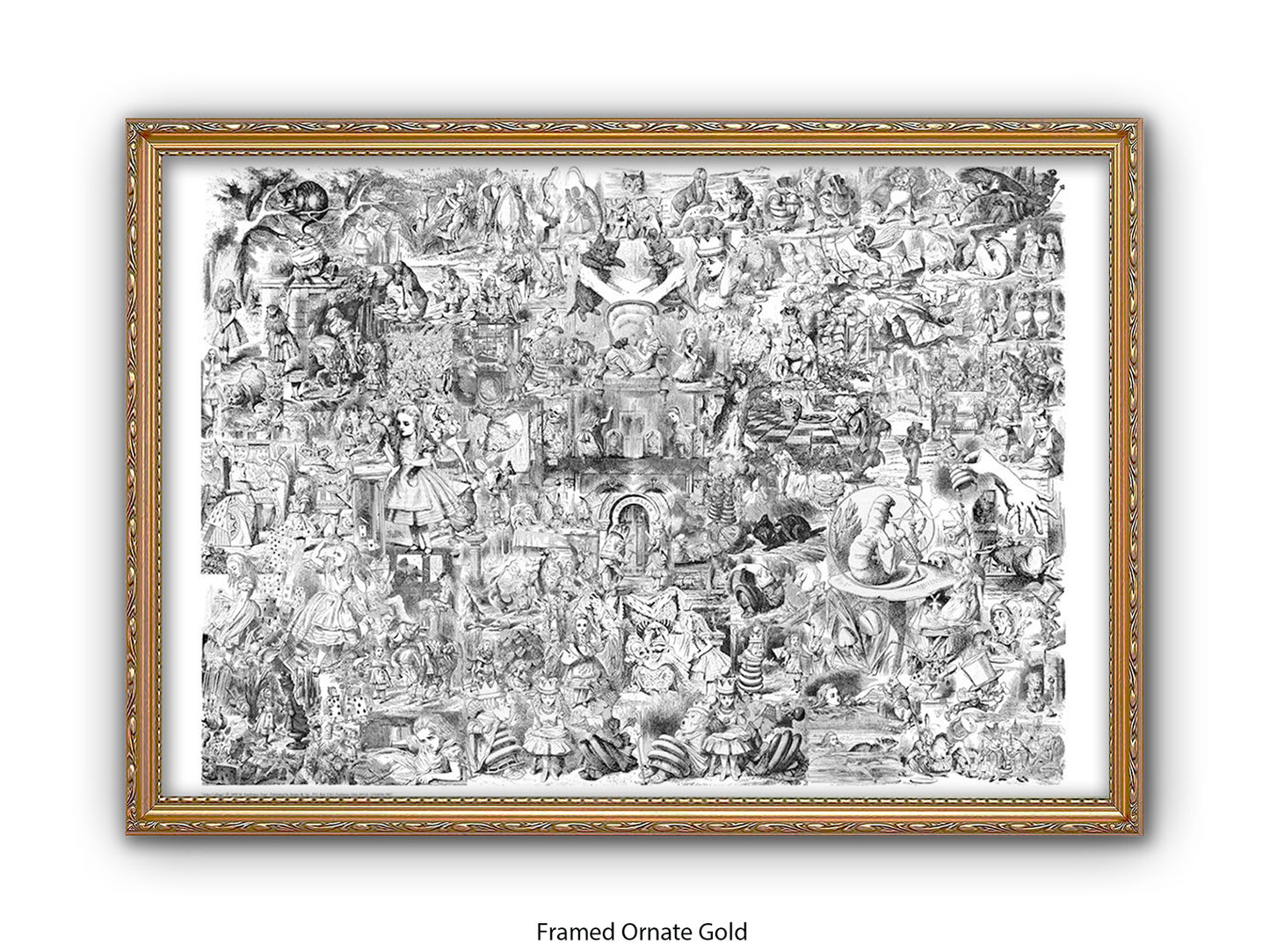 Alice in Wonderland Black & White Collage Poster Ð Classic John Tenniel Illustration Montage Art Print