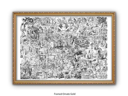 Alice in Wonderland Black & White Collage Poster Ð Classic John Tenniel Illustration Montage Art Print