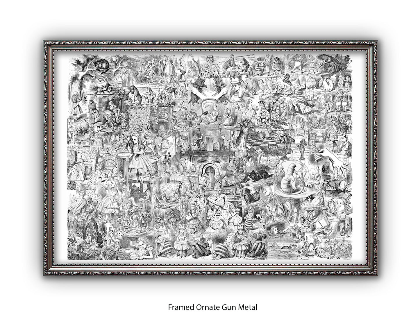 Alice in Wonderland Black & White Collage Poster Ð Classic John Tenniel Illustration Montage Art Print