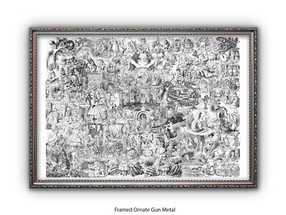 Alice in Wonderland Black & White Collage Poster Ð Classic John Tenniel Illustration Montage Art Print