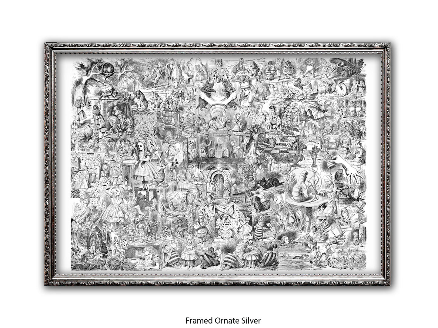 Alice in Wonderland Black & White Collage Poster Ð Classic John Tenniel Illustration Montage Art Print