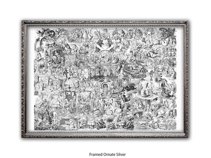 Alice in Wonderland Black & White Collage Poster Ð Classic John Tenniel Illustration Montage Art Print