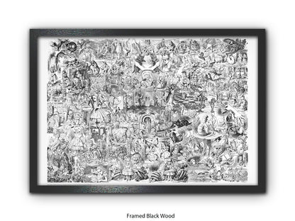 Alice in Wonderland Black & White Collage Poster Ð Classic John Tenniel Illustration Montage Art Print