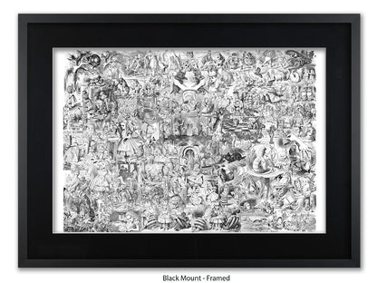 Alice in Wonderland Black & White Collage Poster Ð Classic John Tenniel Illustration Montage Art Print