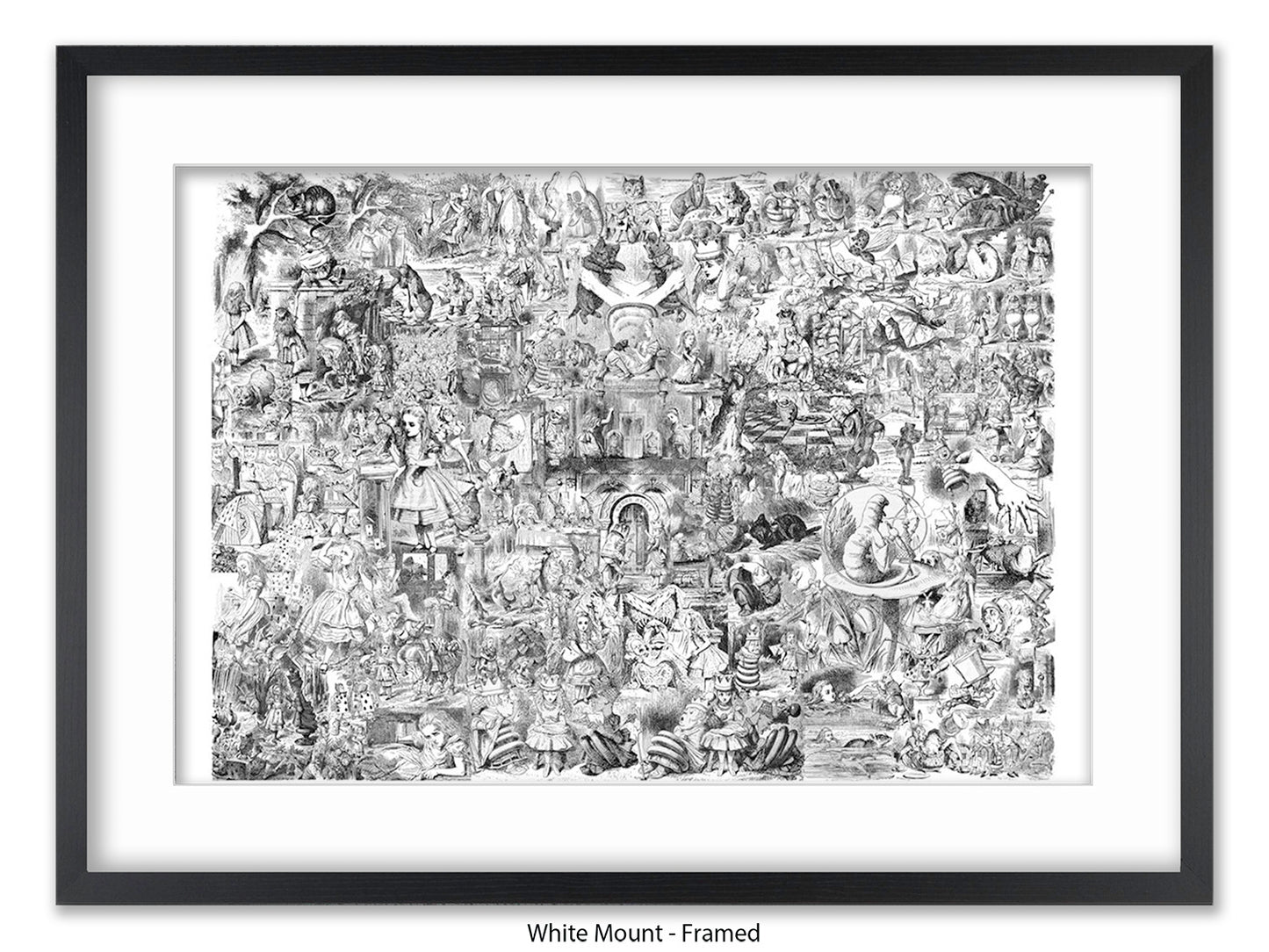 Alice in Wonderland Black & White Collage Poster Ð Classic John Tenniel Illustration Montage Art Print